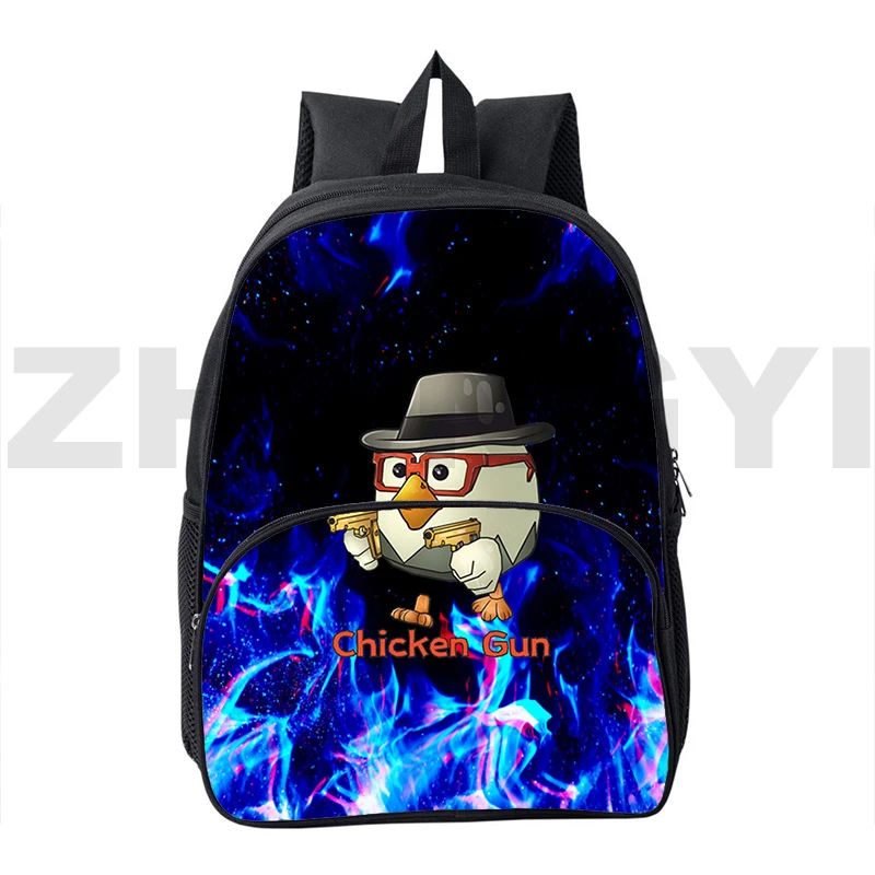 Men Anime Chicken Gun Mini Backpack 12/16 Inch Cartoon Game School Backpack for College Students 3D High Capacity Shoulder Bag