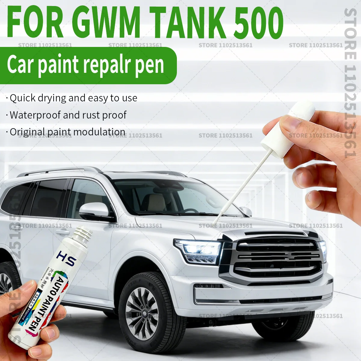 

Ручка-корректор для удаления царапин и ремонта краски GWM Tank 500: Kunlun Gold 8T3, Inkstone Black 122, Pamir Silver 8T4, Everest White 106