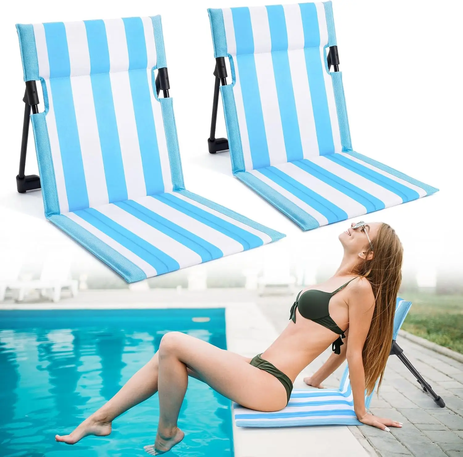 

Складные портативные шезлонги Karenhi с полосками, 2 шт. ​ Складные пляжные кресла ​ Портативное откидное кресло для бассейна Edge of Pool для взрослых