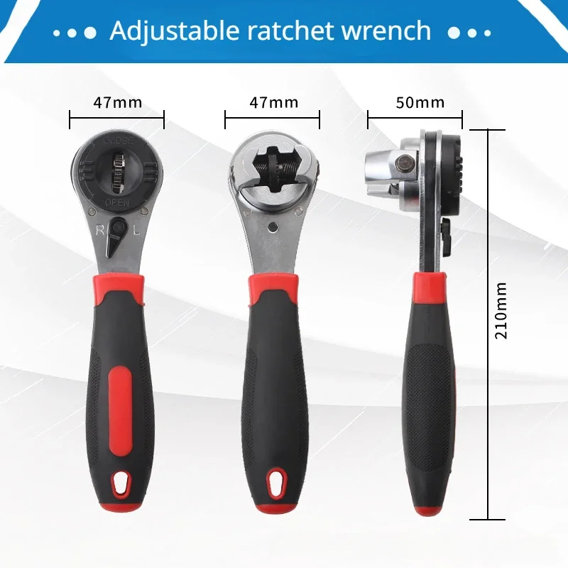 Multifunctional Ratchet Wrench Adjustable Bidirectional Quick 6-22mm Metric and British Plate Quick Wrench