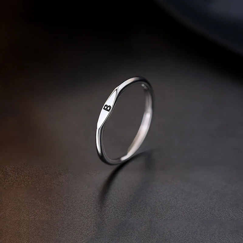 Women's 925 Sterling Silver Letter Ring Charm, Simple Style Gift