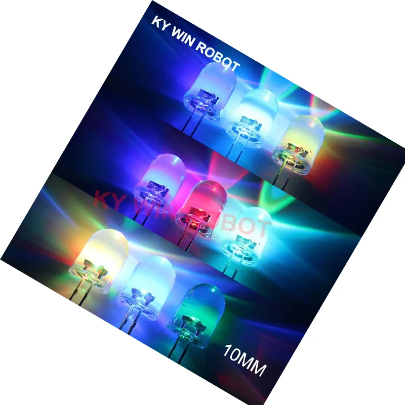 10pcs/lot F10 10mm Fast/Slow RGB Flash Red Green Blue Rainbow Multi Color Light Emitting Diode Round LED Full Color DIY Kit