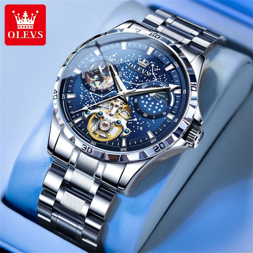 

OLEVS 6689 Mechanical Men's Watches Moon Phase Luminous Fully Automatic Waterproof Watch For Men Luxury Fashion