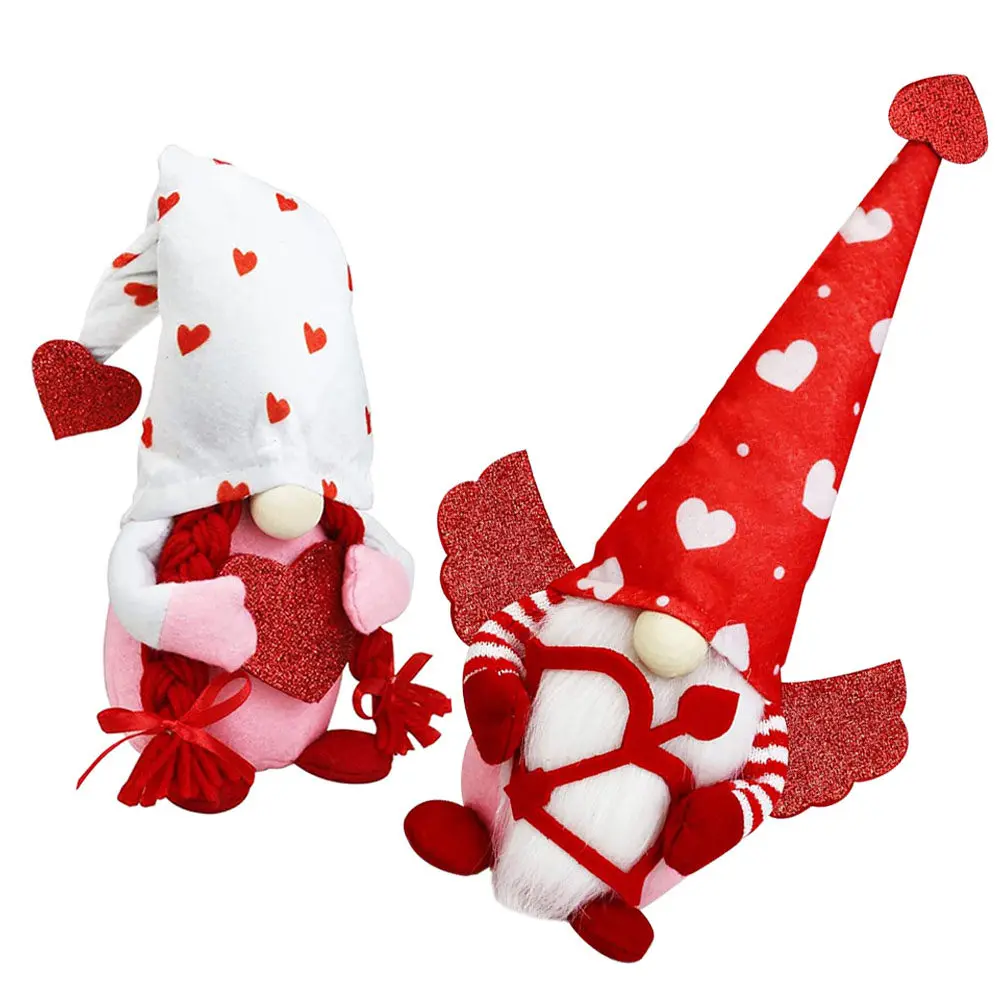 

Набор из 2 гномов на День святого Валентина: Декор с луком и стрелами, в форме сердца, романтический декор для стола, праздничное украшение для дома и офиса, без наполнителя