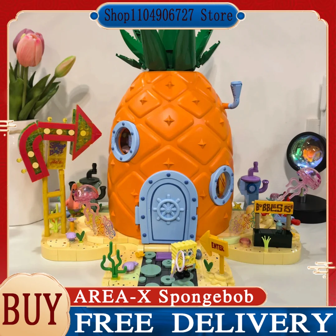

AREA-X Spongebob SquarePants Pineapple House Building Blocks Blind Box Bikini Bottom Assemble Model Toy Gift For Fans And Boys