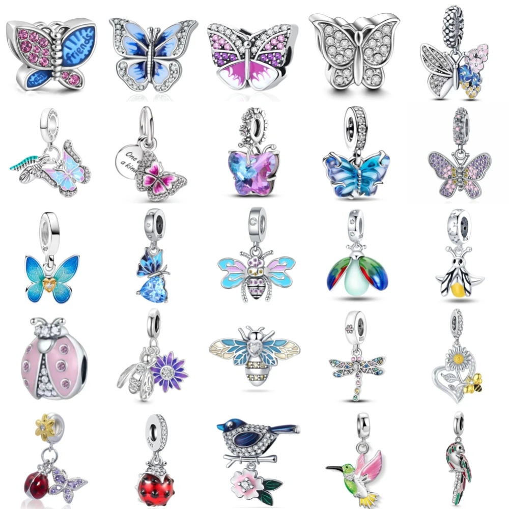 New 925 Sterling Silvering Butterfly Bees Bird Charm of ley 925 Chain Beaded Fit Original Pandora Bracelet DIY Ladies Jewelry