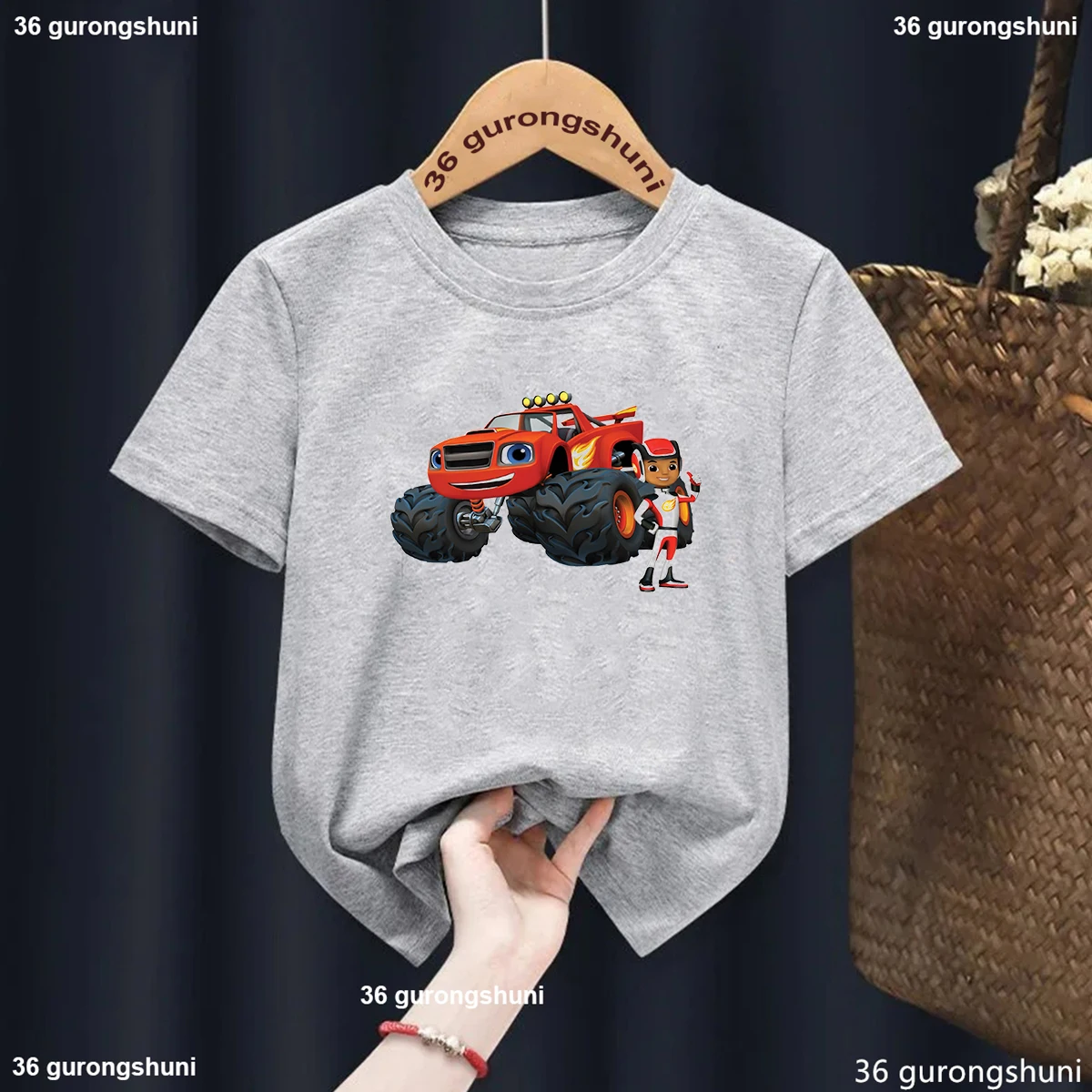 2024 New Hot Tees Top Short Sleeve Tshirt Blaze and The Monster Machines Childrens Clothes Boy Impostor Blaze Game Anime