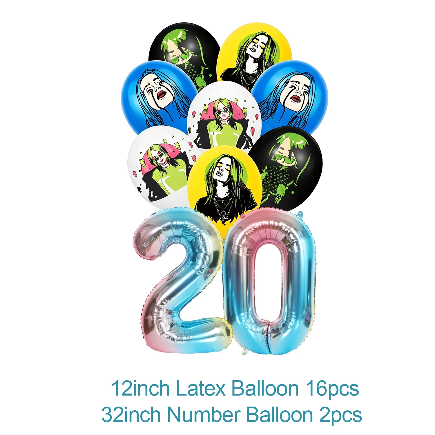 Billie Eilish Themen-Fanartikel für Geburtstagsfeier, Sängerin-Kuchenaufsatz, Ballons, Banner, Fotografie-Requisiten – Detail 4