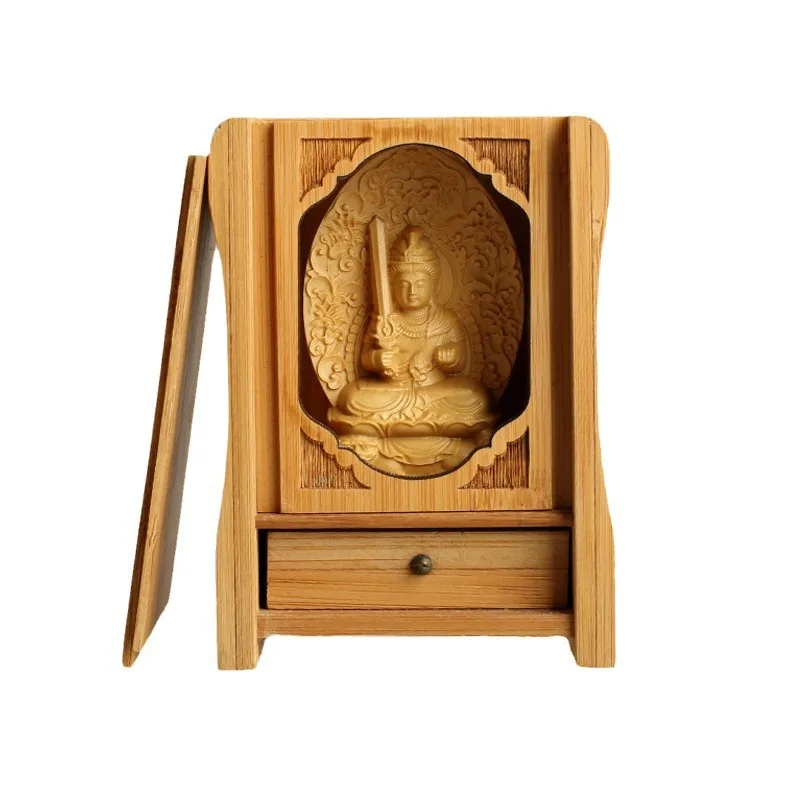 Bodhisattva Guanyin & Guardians Boxwood Carving - Portable Mini Altar & Handheld Art