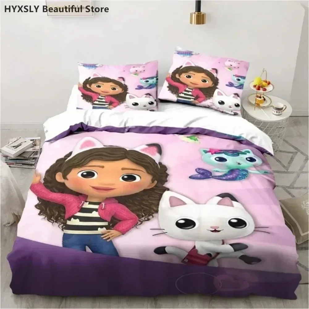 2025 Luxury New 3D Print Gabby's Dollhouse Bedding Set Cartoon Duvet Cover Pillowcases Quilt Cover Home Decor Queen Polyester