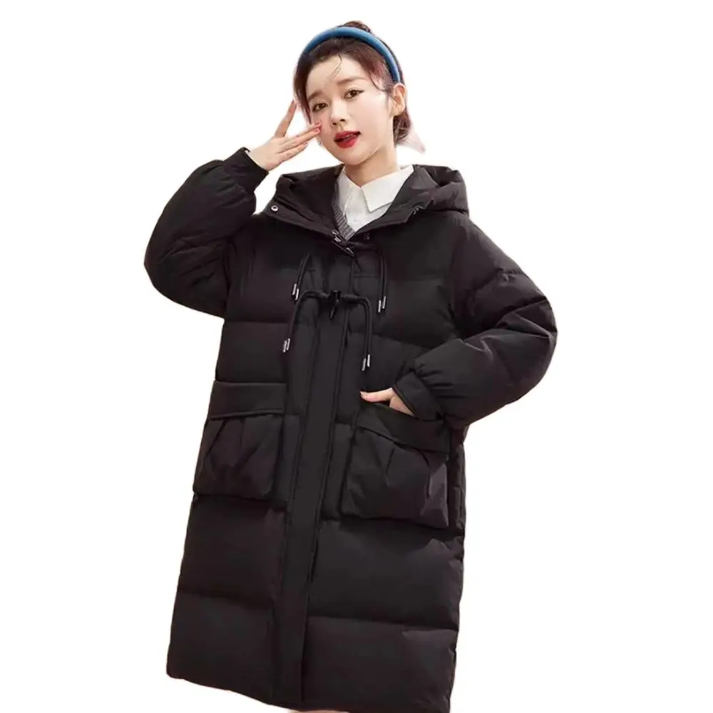 

2024 Women's Long Loose Fashion Horn Buckle Warm Coat Winter Explosions Slim Small Fresh Cotton-padded Jacket Women.