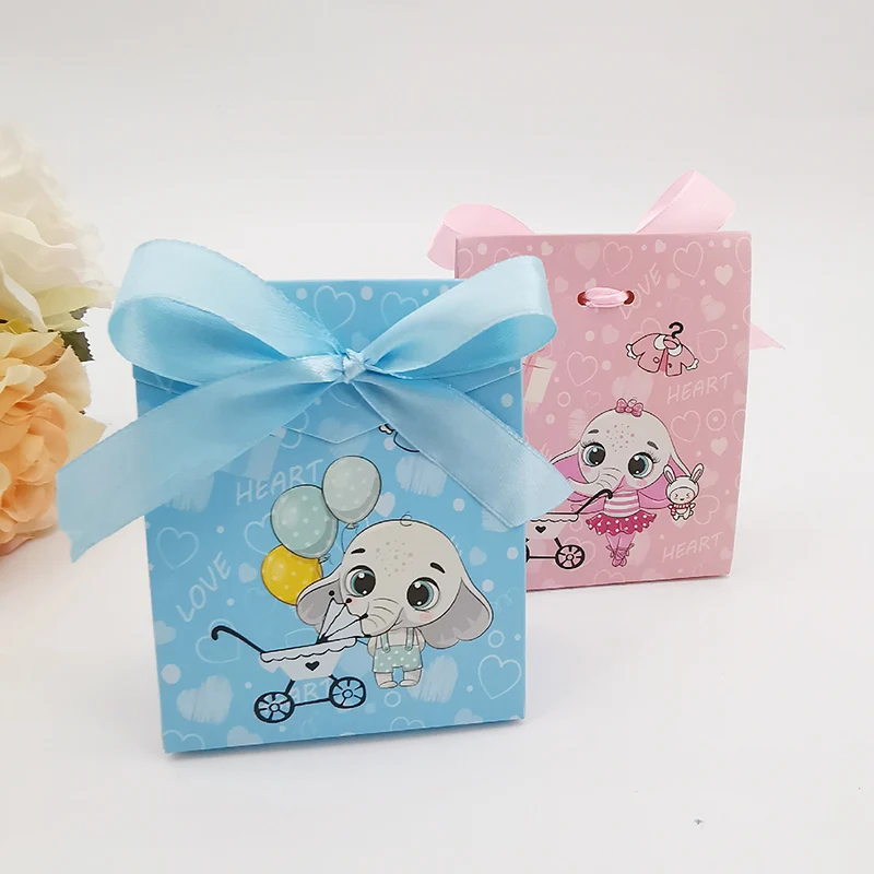 10/20Pcs Baby Dusche Cartoon Süßigkeiten Geschenk Box Mit Band Elefanten Baby Kinderwagen Geburtstag Gunsten Geschenk Verpackung box Baby Souvenirs – Detail 8