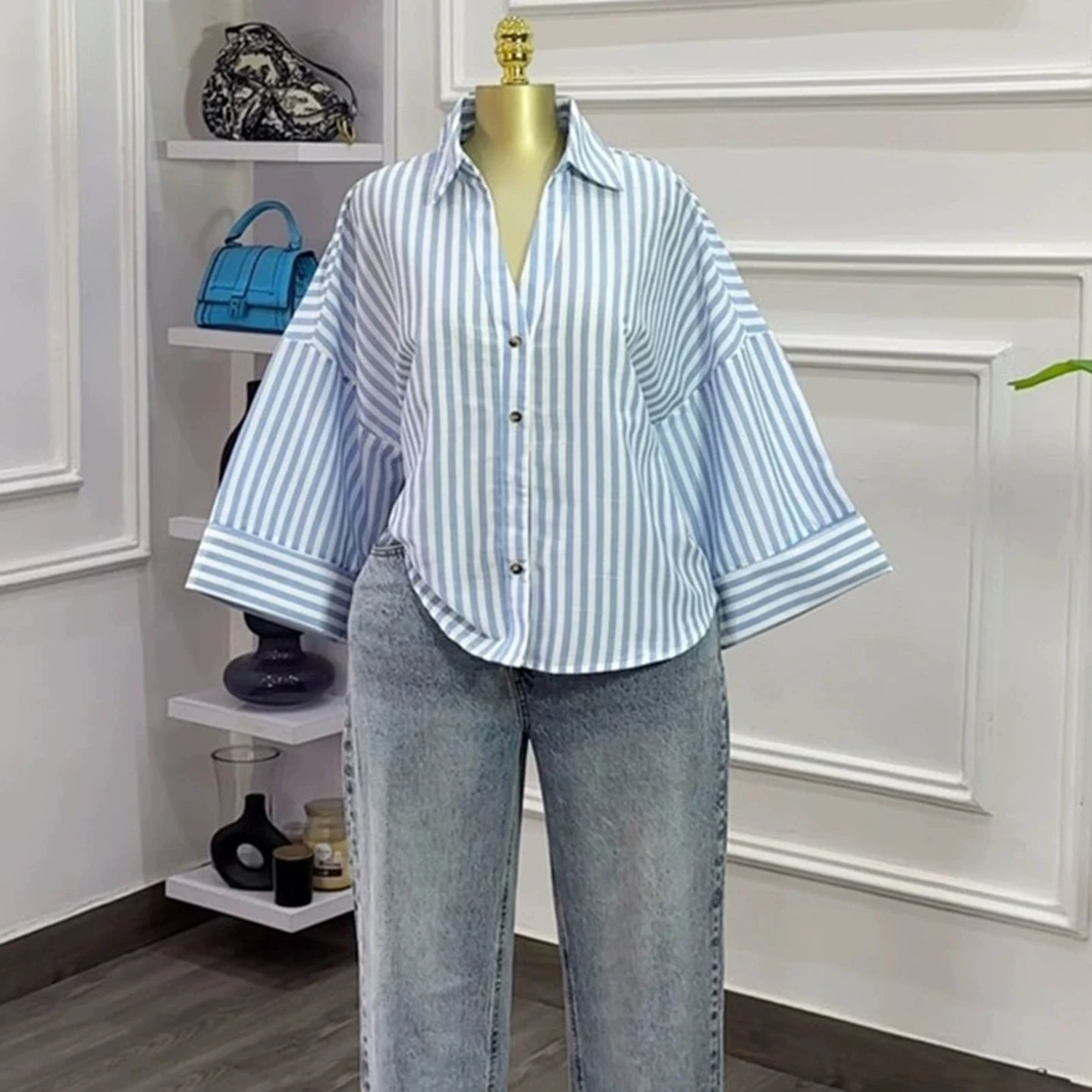 

Повседневная свободная блузка с воротником: модный дизайн, женская, из полиэстера, с длинным рукавом, дышащая, приятная к телу