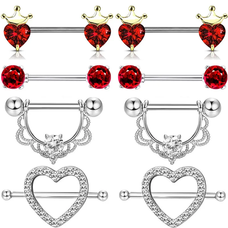 Stainless Steel Crown Nipple Piercing Set Heart Nipple Jewelry Bulk Crystal Nipple Ring Lot Piercing Pezon Body Jewelry Pack