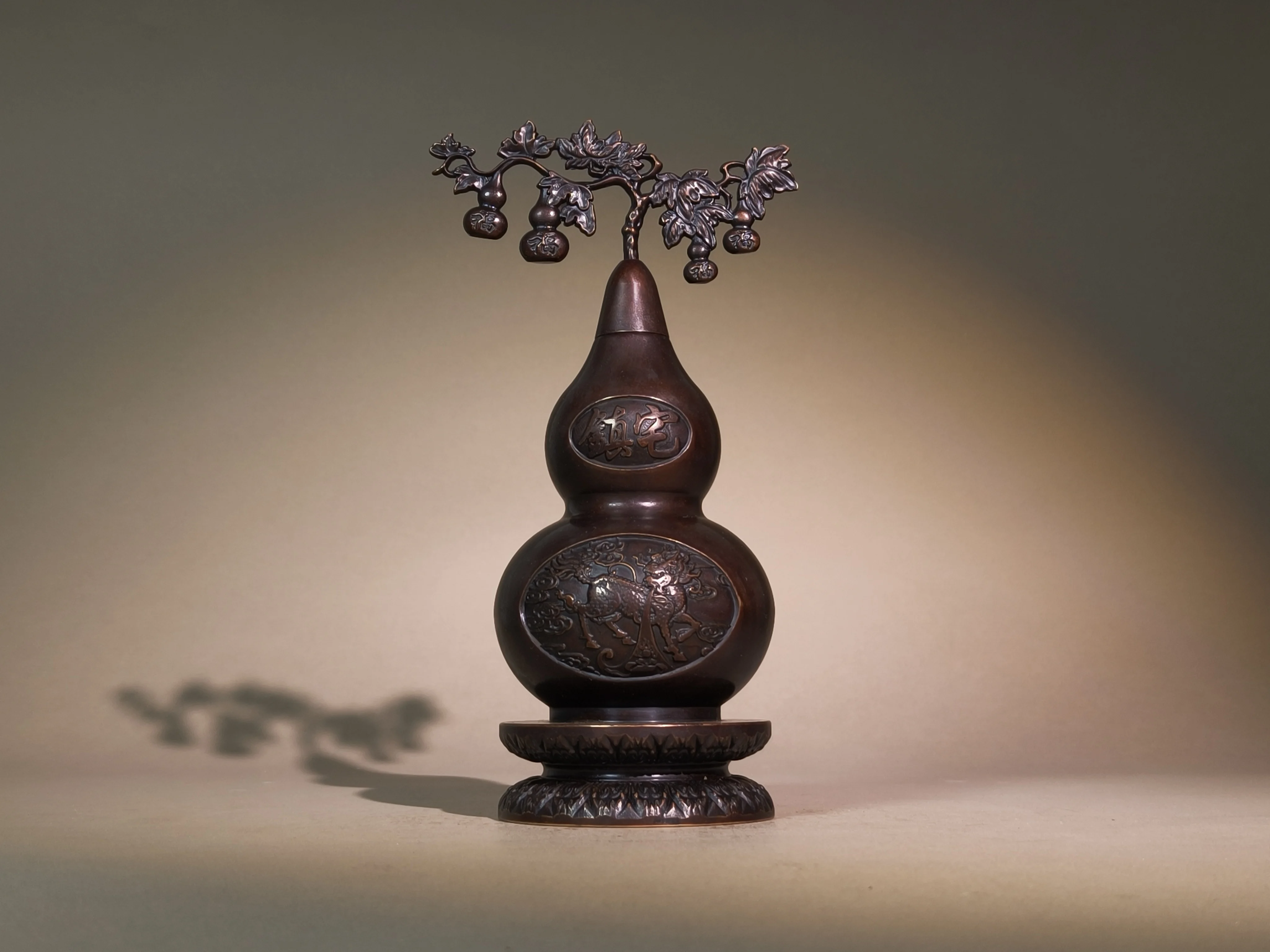 Exquisitely Crafted Kirin Lotus Gourd Ornament with Five Blessings Design, an Art Decor Piece for Living Rooms, Offices and Desk