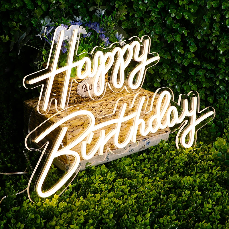 Imagem -02 - Feliz Aniversário Led Neon Sign Light Tamanho Grande para Party Wall Decor Neon Sign Personalizado Transparente Acrílico Wedding Bar Home Decor