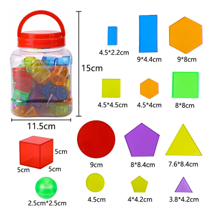 モンテッソーリ3D幾何学的形状の子供用透明ブロック,学習用の数学学習玩具,感覚玩具