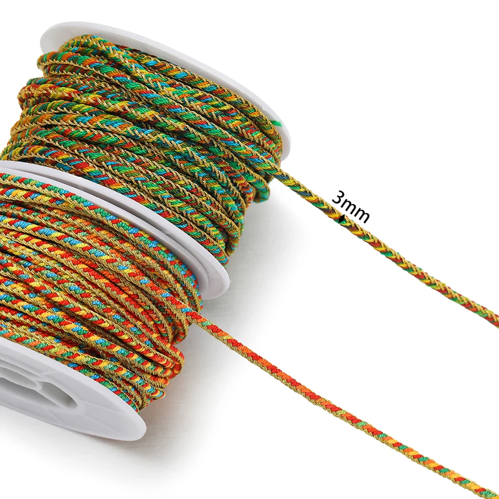 2Meter/Lot 3mm Colorful Five-Thread Rope Braided Twist Cord Non Elastic Cotton thread for Jewelry Making DIY Braided Rope