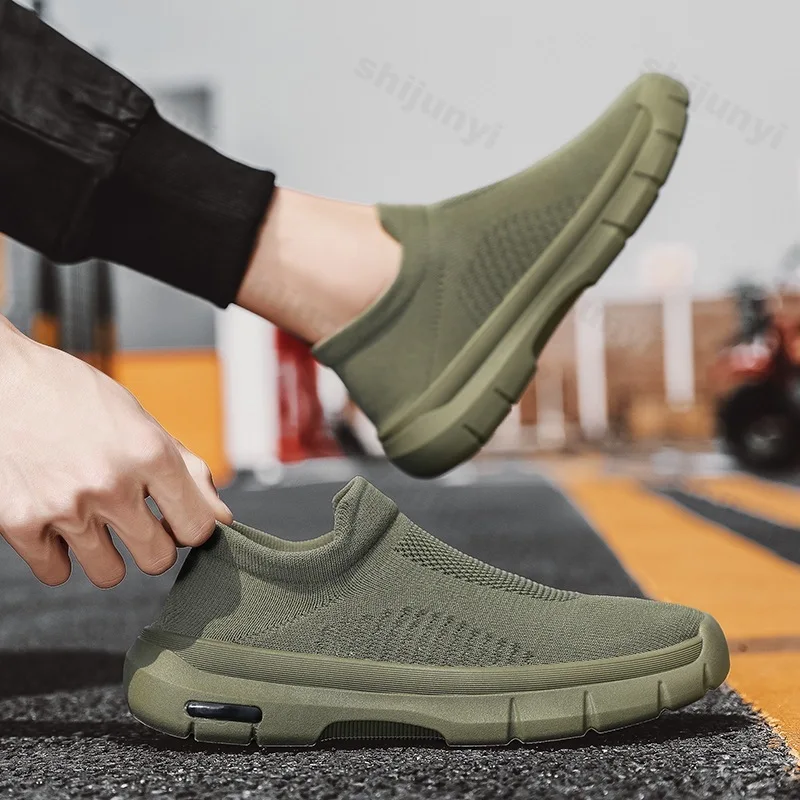 Men's Shoes 2024 Fashion Knitted Mesh Breathable Casual Shoe Slip on Platform Men Sneakers Versatile Shoes Zapatillas Hombre