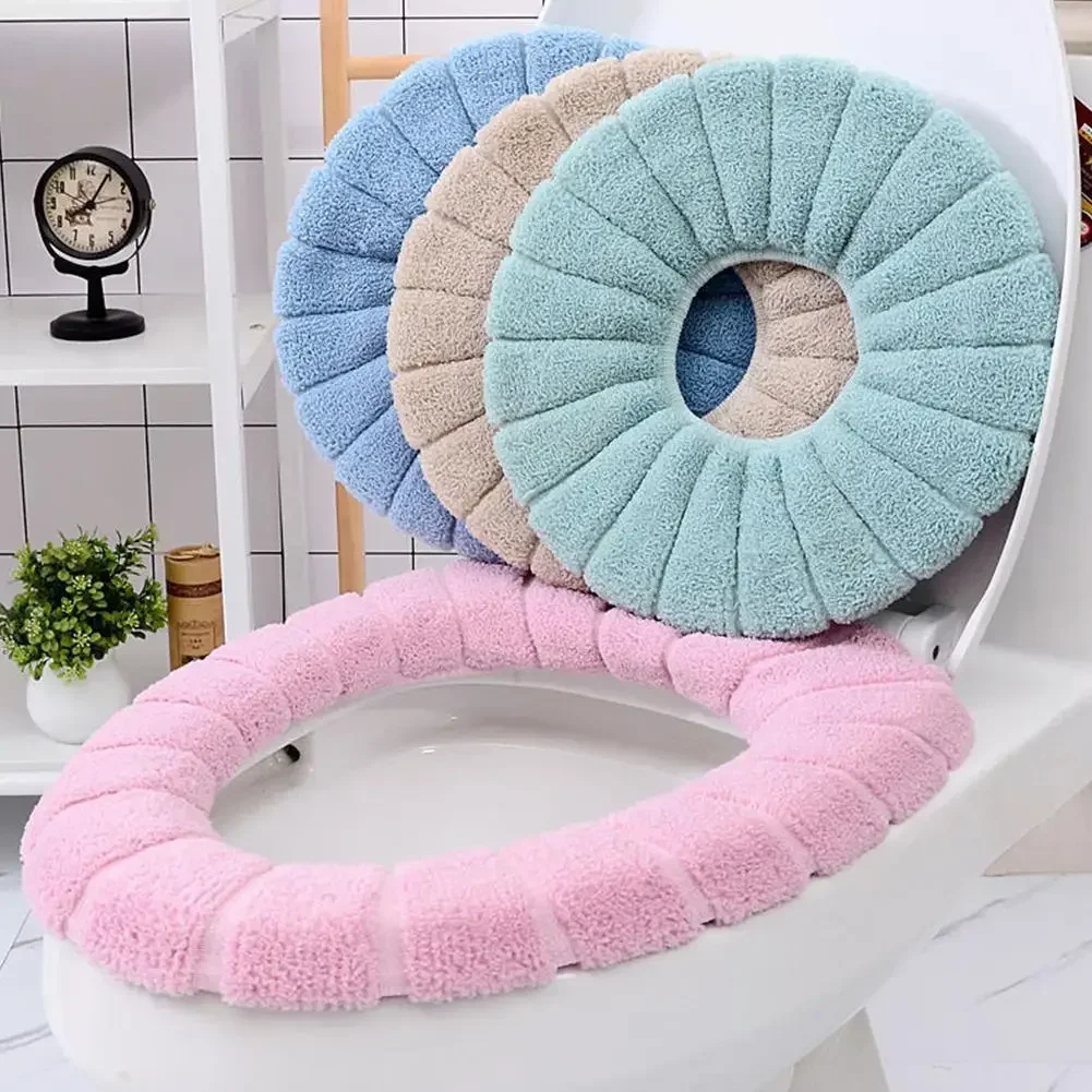 Universal Toilet Seat Cover Pure Color Pumpkin Pattern Closestool Mat Soft Warm Toilet Seat Cushion Bathroom Toilet Accessories