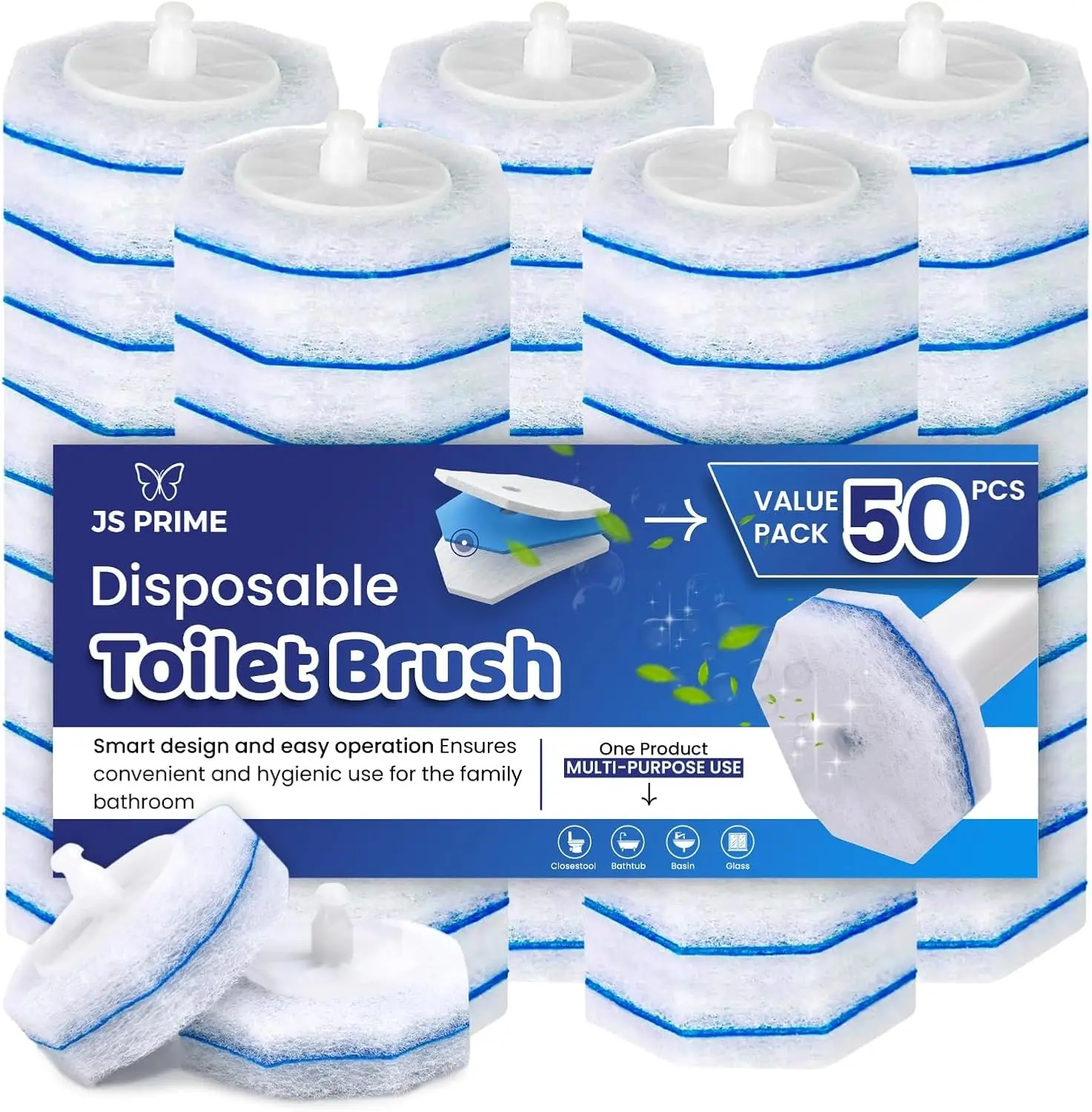 

50 сменных насадок для туалетного ершика, свежий аромат, 5-кратная очищающая сила, прочные чистящие головки