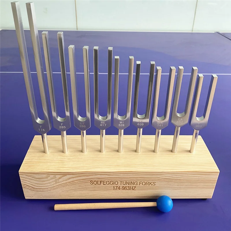 

A22I 9PCS Tuning Fork Set,Tuning Forks Chakra for Healing Meditation Yoga Relaxation Instrument with Wooden Stand