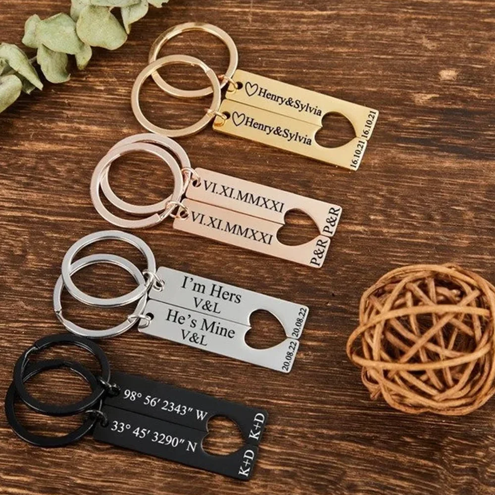 Customized Couple Heart Keychains, Symbolizing Everlasting Unity, Used as Holiday Gifts and for Everyday Wear.