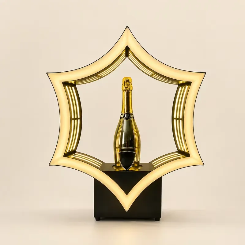 Modern LED hexagonal iron acrylic display stand VIP wine bottle display stand, luminous wine stand, suitable for bars KTV