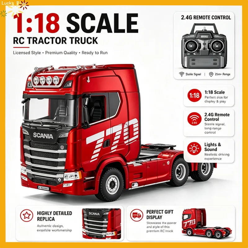 Huina 1/18 19ch Rc Truck 1501 770s Alloy Tractor 2.4g Remote Control Engineering Trailer Truck With Light And Sound Toys
