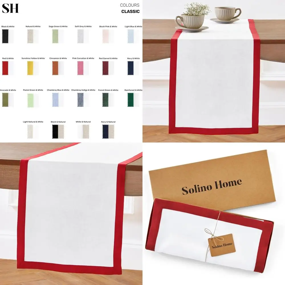 

14x72 Inch Pure Linen Table Runner in Red & White for Christmas and Winter Holidays