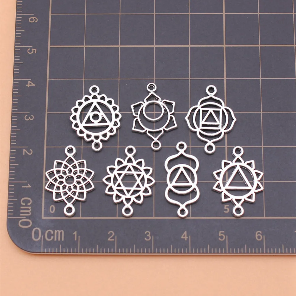 Jewellery Antique Silver Color Chakra Connector Charms Collection  For You Phone Pendant 7pcs