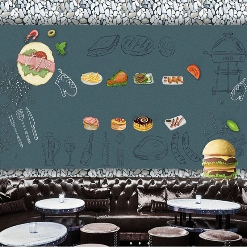

Brick wall hand-painted fast food restaurant delicious hamburgers work clothes TV luxurious home decoration background wall