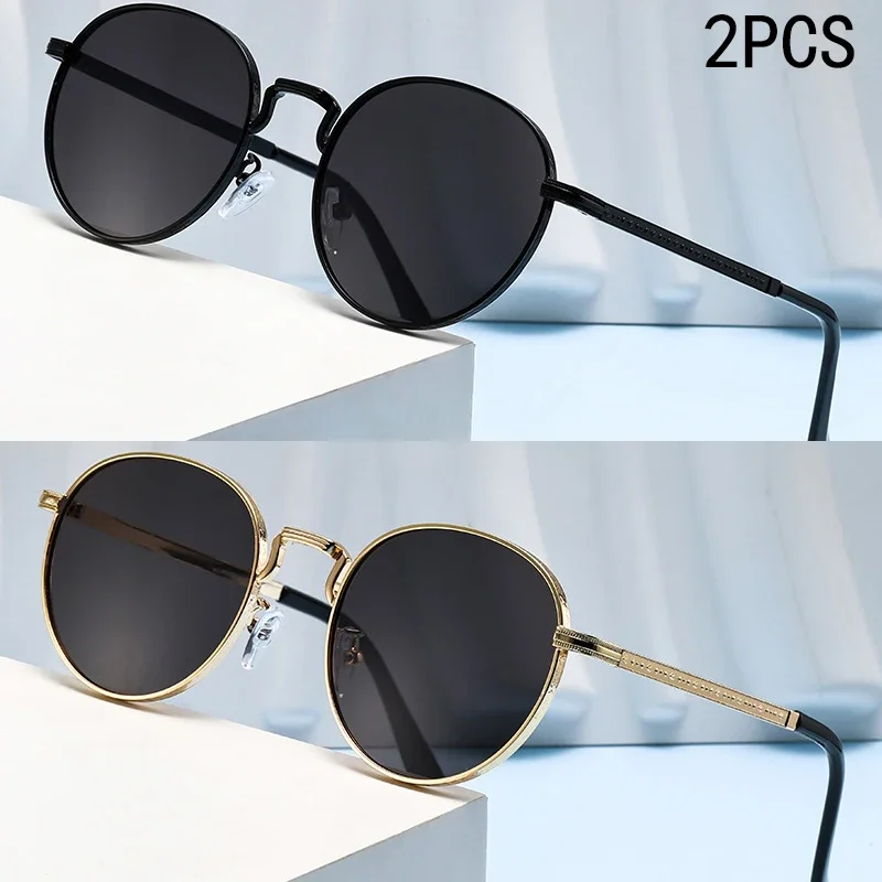 

2PCS New Model Metal-framed Sunglasses, Trendy And Fashionable, With Oval Shape And Stylish Design.2403