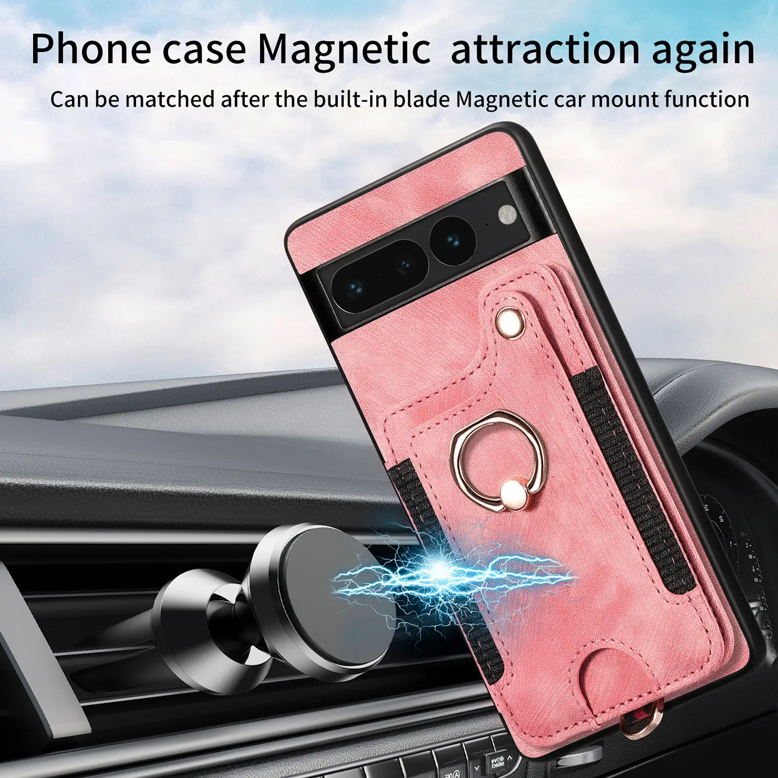 Funda RFID de cuero para Google Pixel con soporte magnético abatible - imagen 5