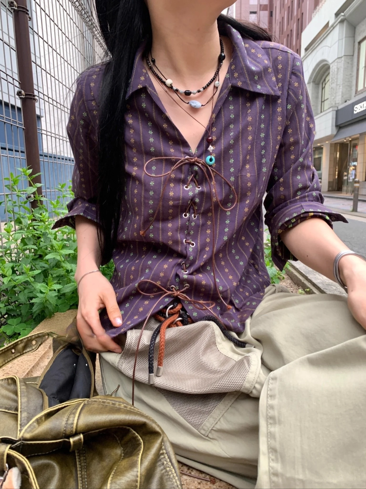 

Длинный утягивающий топ с цветочным принтом в стиле ретро, контрастного цвета, уникальный женский топ SEI в вертикальную полоску с поясом