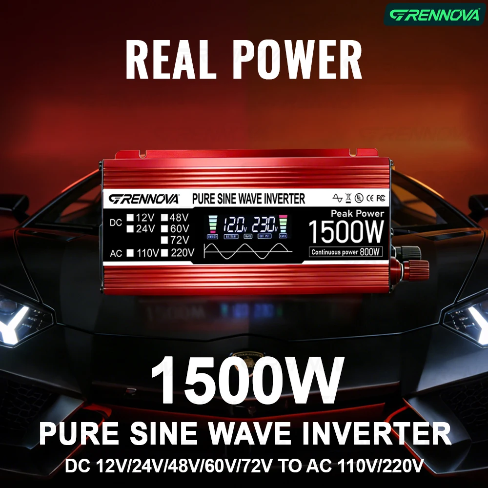 500W-2600W Peak Pure Sine Wave Power Solar Inverter TV 400W-1300W Rated DC 12V 24V 48V 60V 72V To 110V 220V for Home Emergency
