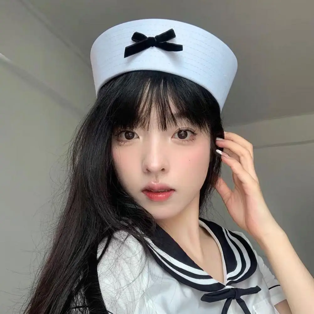 Bow Hat Sweet Girl Party Sailor Hat with Bow Decor Lightweight Washable Navy Cap for Cosplay Jk Beret Dome Style Navy Hat