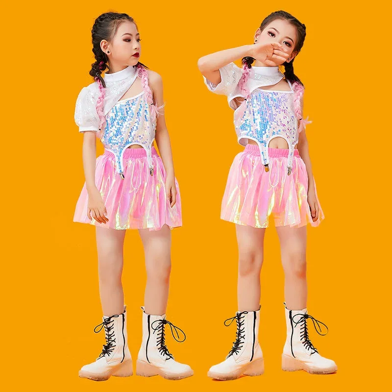 

New Children Dance Costume Jazz Wear Women Girls Sequin Hip-hop Dance Jazz Kids Dance Competitions Performance Stage Clothing