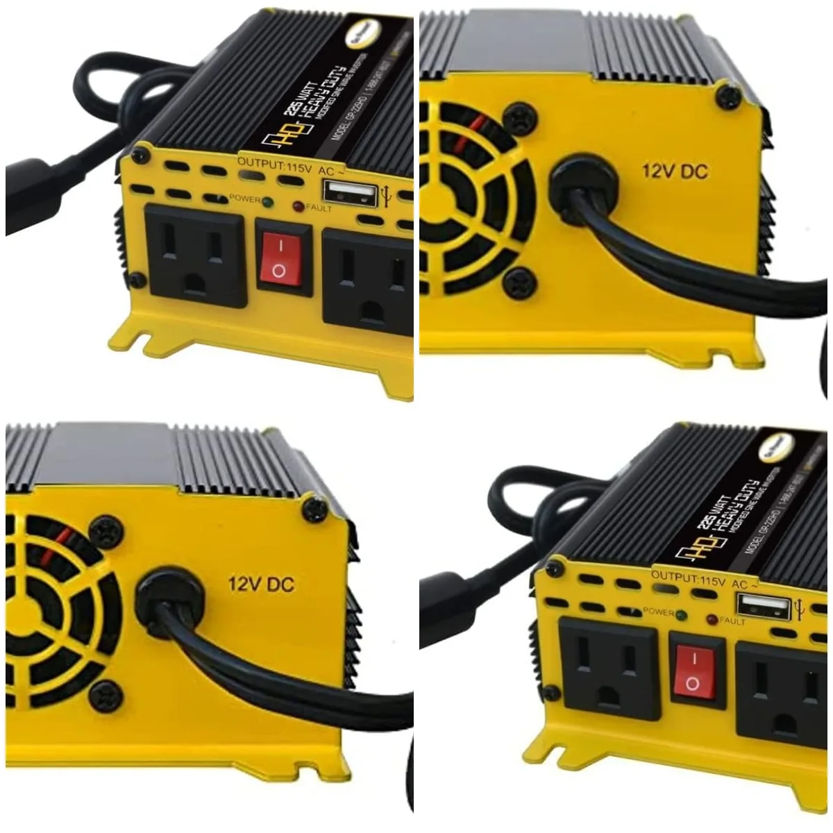 

GP-225HD 225W 12V Modified Sine Wave Inverter, Dual AC Outlets, Portable for Travel & Outdoor Use