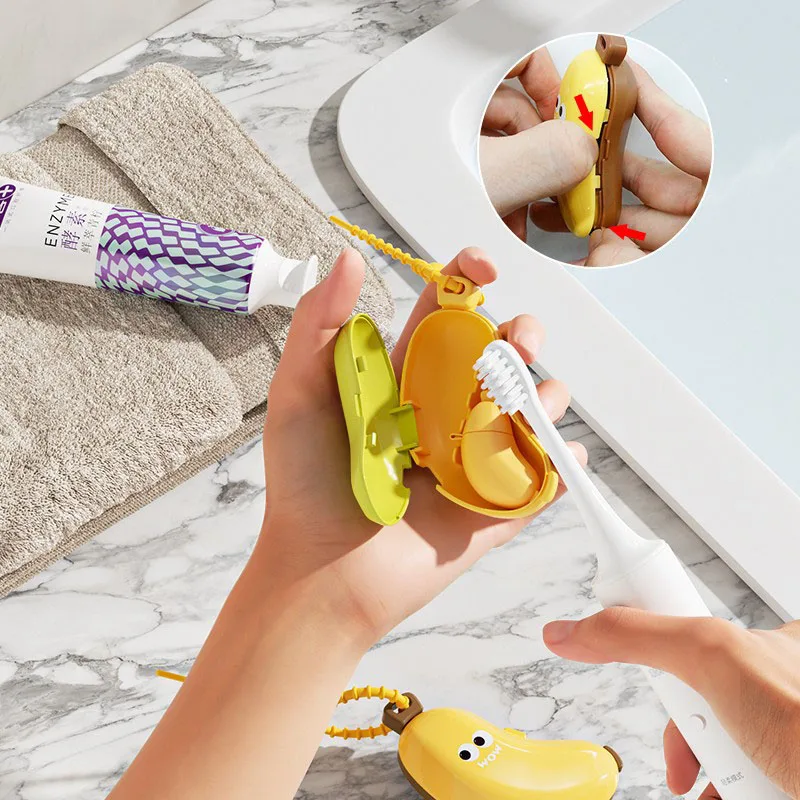 Banana Toothbrush Protective Cap with Toothpaste Storage Box - Compact and Convenient - Essential Toothbrush Cover for Travel