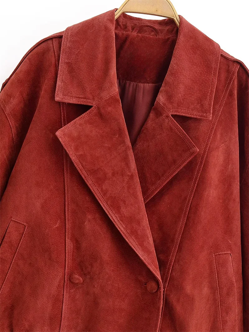 Damesjas 2025, nieuwe mode herfst winter rode asymmetrische reversjas met lange mouwen, persoonlijkheid chique damesjas