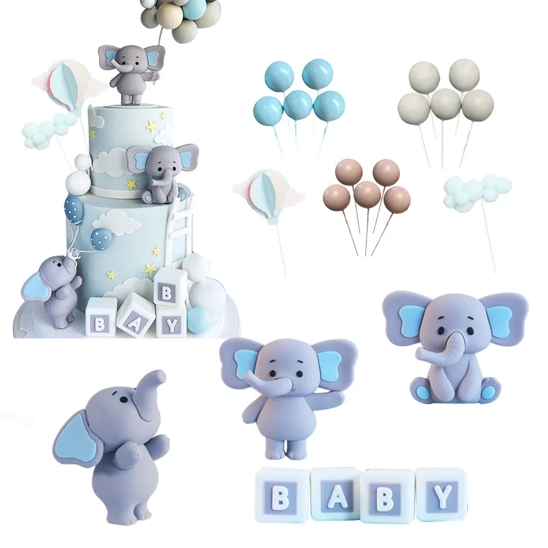 Baby Elephant Cake Topper Baby Shower Elephant Cake Decorations for Baptism Gender Reveal Jungle Safari Party Cupcake Toppers