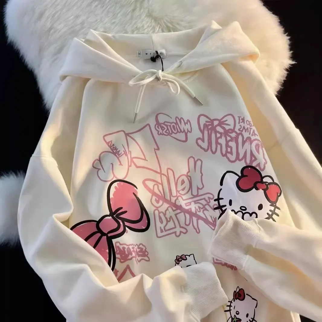 Sanrio Hello Kitty Hooded Sweatshirt Thin Women Loose Comfortable Print Cute Cartoon Y2k Jacket Lazy Kawaii Gift