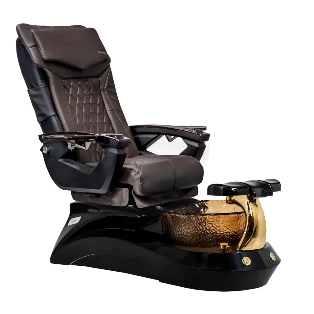 

Shiatsulogic Pedicure Chair 18 LX with Discharge Pump,Pipe-Less Magnetic Jet Pedicure Spa,Black-Gold LotusII Tub,Coffee Coverset