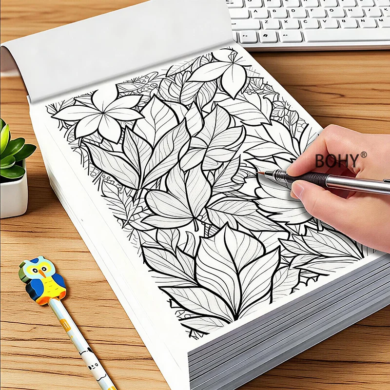 A Stress Relieving Graffiti Book for Adults, Include Line Themes Such As Plant/ European Town Architecture/retro Wave Sailboats