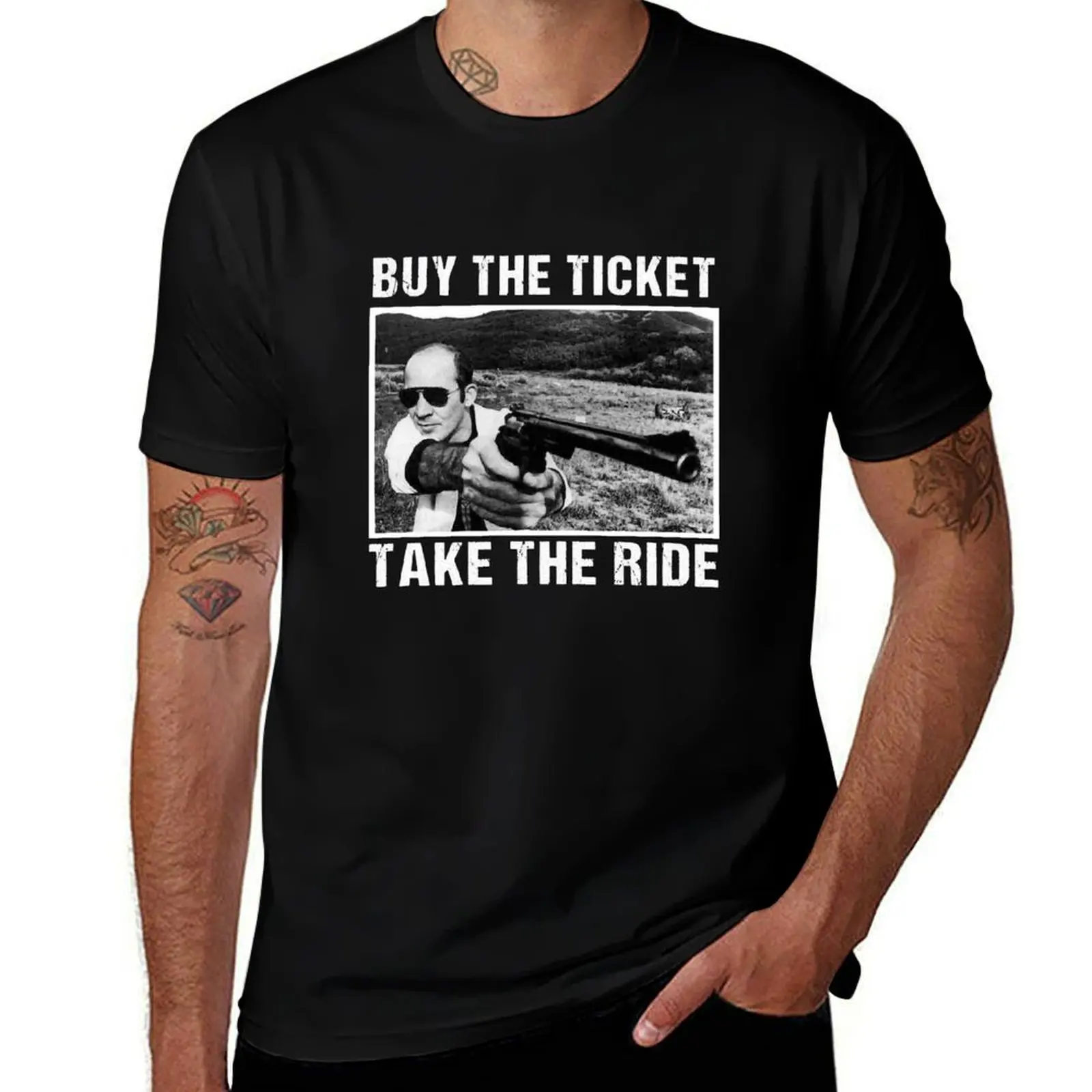 

Buy the ticket Hunter S art thompson sling gifts T-Shirt funny t shirts cotton t shirt man designer t shirts designer T-Shirt