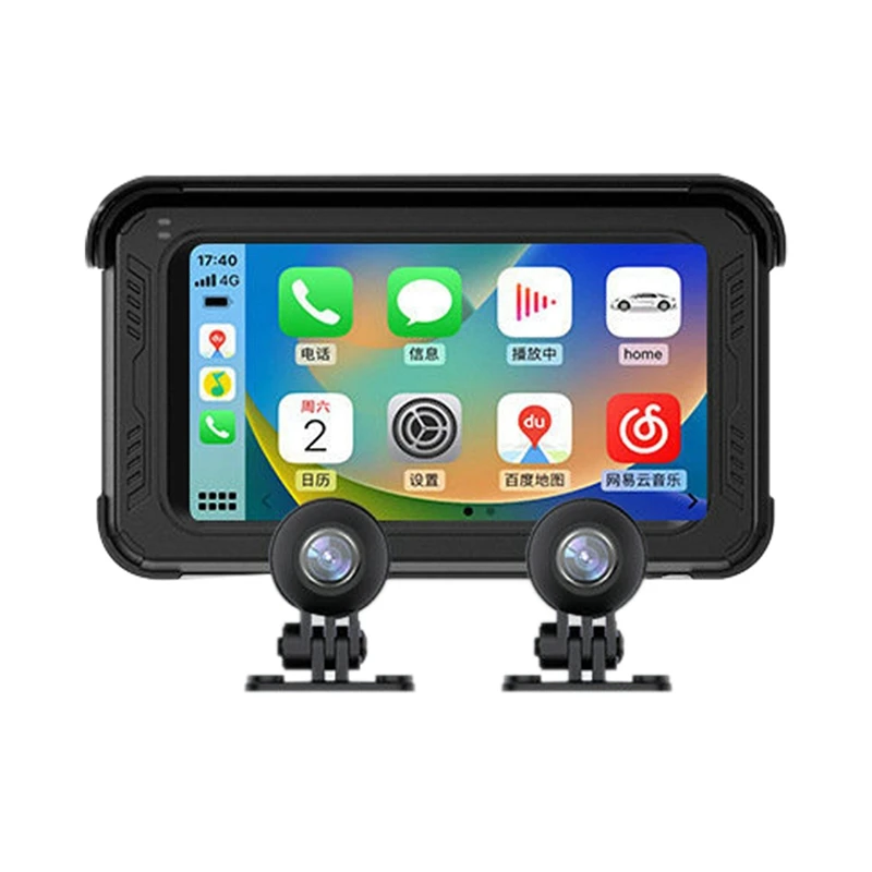 Motorcycle Waterproof Wireless Carplay Touch Screen Android Auto GPS Navigator Motorcycle Recorder,5 Inch,With 2 Cameras Durable