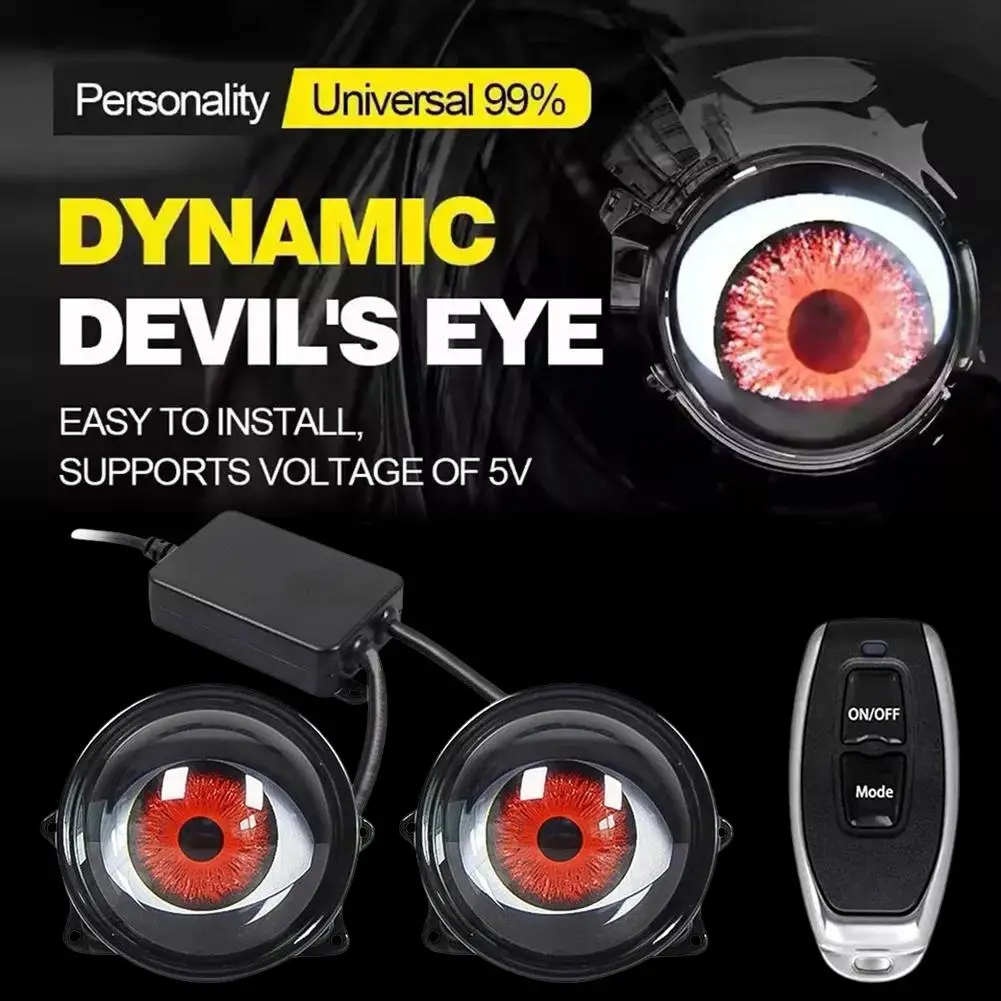 Universal Car Motorcycle 3Inch Dynamic Devil Eye LED Car Headlights Light Assembly Modified Kits With Remote 6 Modes Control