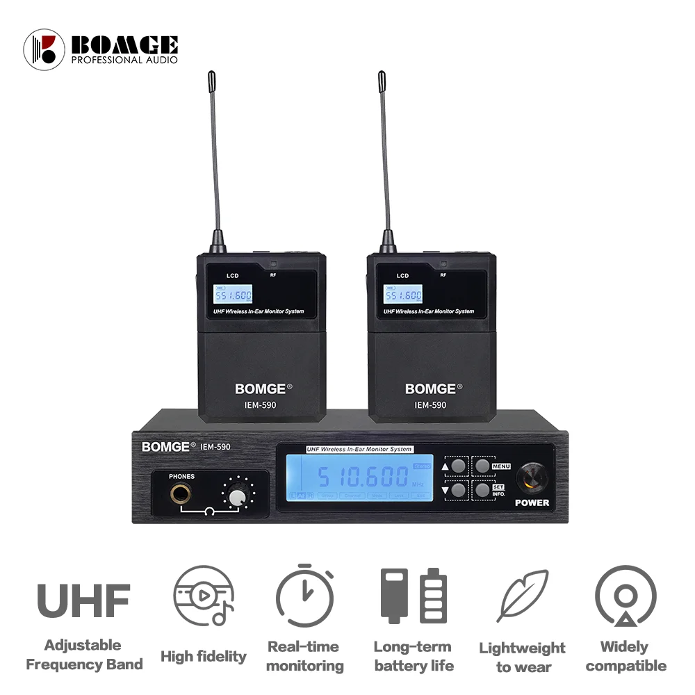 

BOMGE 80 Sets Adjustable Frequency UHF Band Wireless In-Ear Monitor Monitoring System Suitable For Live Performance