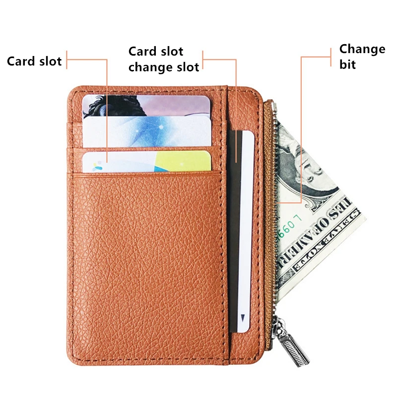 Slim Bank Credit Card Holder Top Layer Leather Thin ID Cards Coin Pouch  Women Case Bag Wallet Organizer Men Business Card Cover